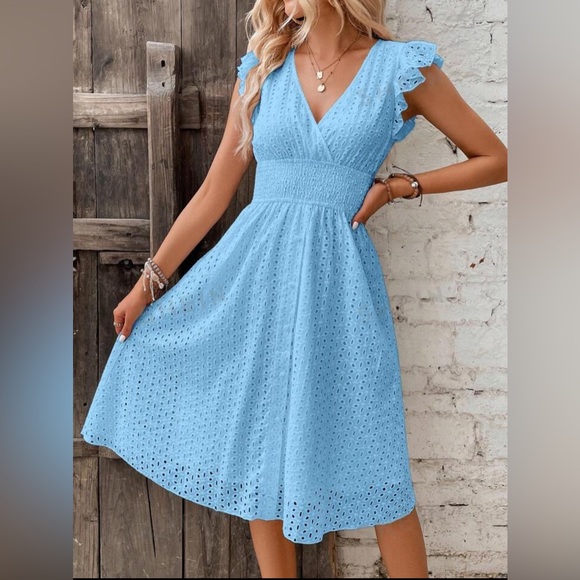 SHEIN Baby Blue Eyelet Dress - Size US 12 - Picture 1 of 4